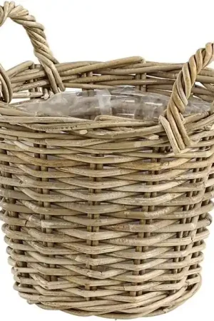 Mangiafoglie in Rattan con Maniglie, Diametro 30 cm, Altezza 23 cm, Grigio/Scuro Sconto